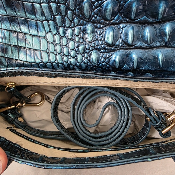 Brahmin Estelle Iridescent Teal Croc-Embossed Top-Handle Satchel - Picture 4 of 8